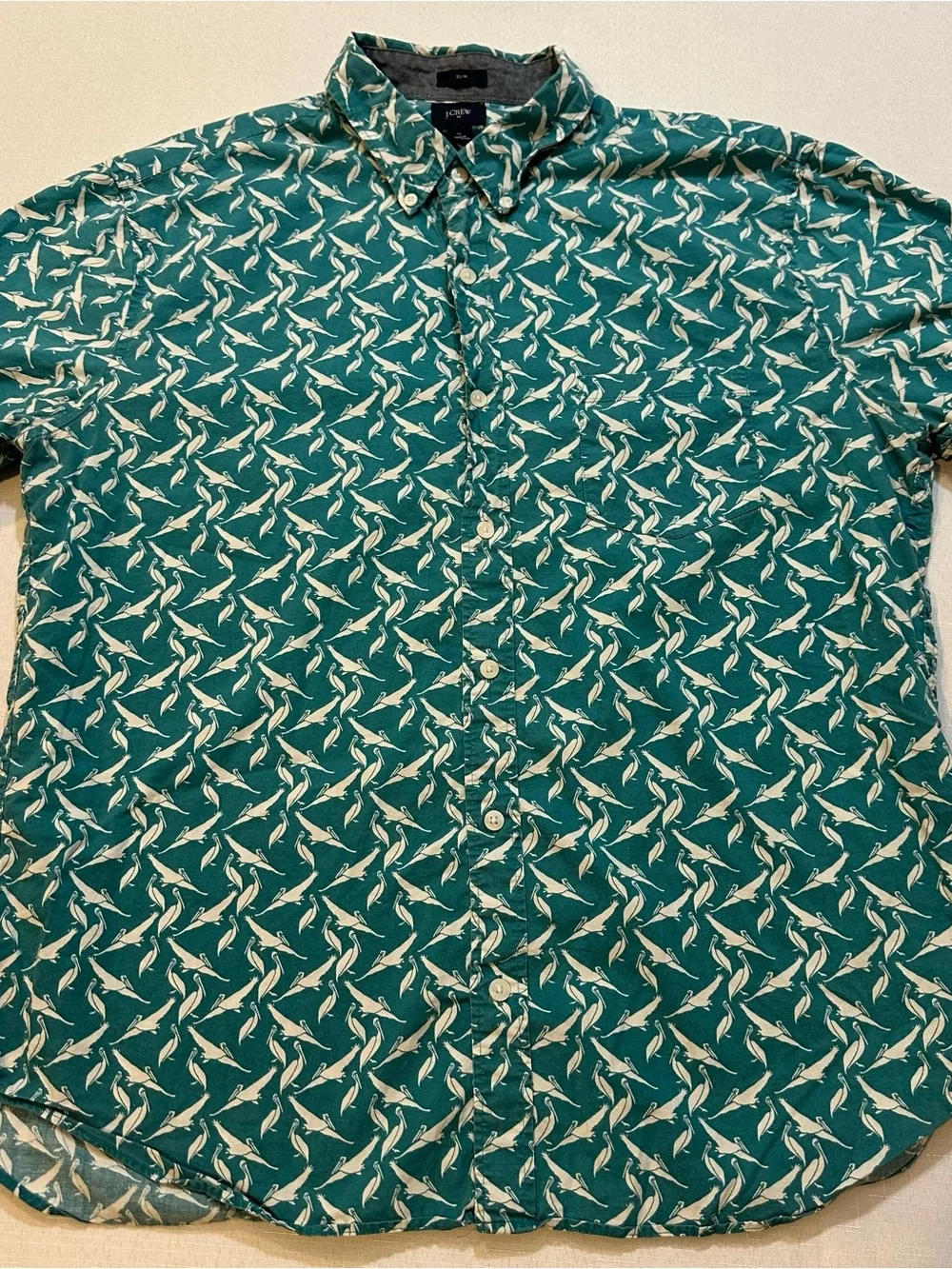J.Crew XL Slim Fit Pelican Print Short Sleeve Button Up Shirt